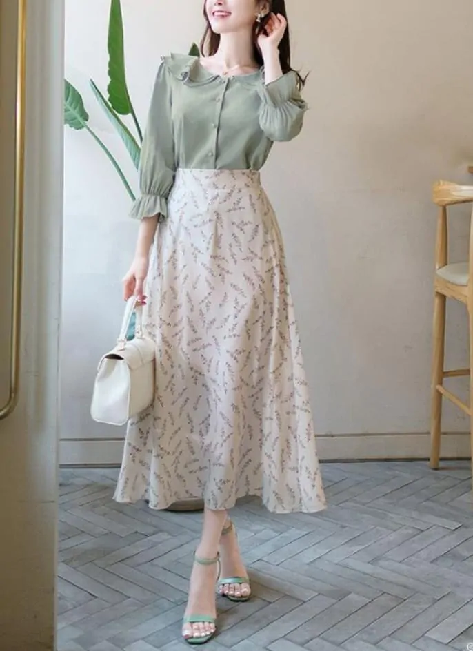 kemeja dan rok midi